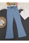 İspanyol Paça Bağcık Detaylı Kot Pantolon-Açık Mavi