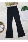İspanyol Paça Bağcık Detaylı Kot Pantolon-Siyah